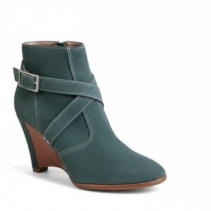 Donald Pliner Hannah Peacock Teal Suede Wedge Ankle Boots Women's Size 7